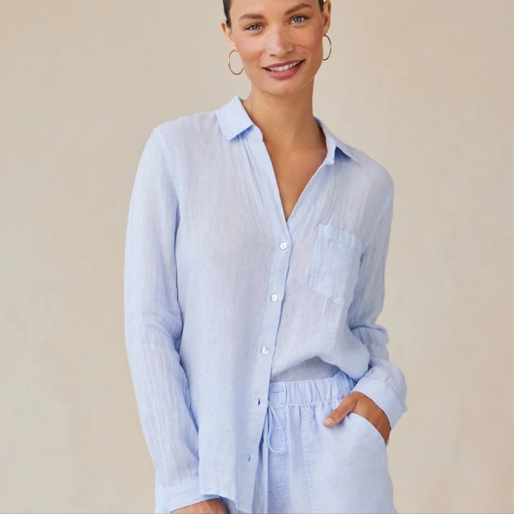Bella Dahl Linen Pocket Button Down In Perennial Blue XS